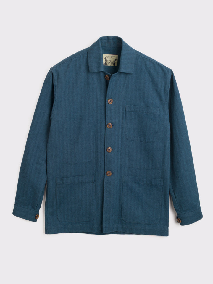 Men's Blue Herringbone Chore Jacket Front