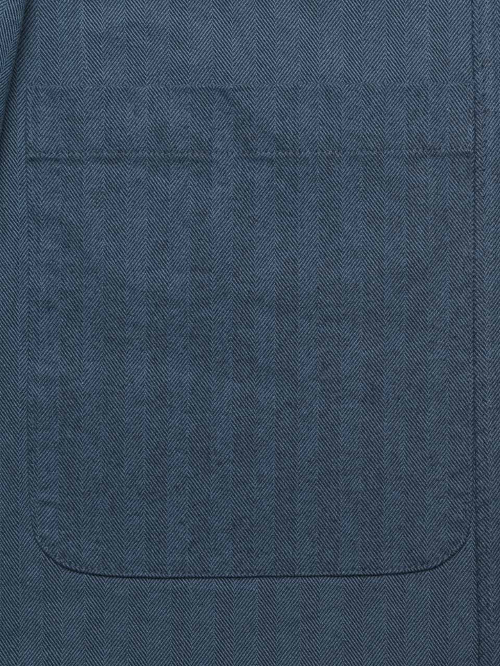 Men's Blue Herringbone Chore Jacket close-up