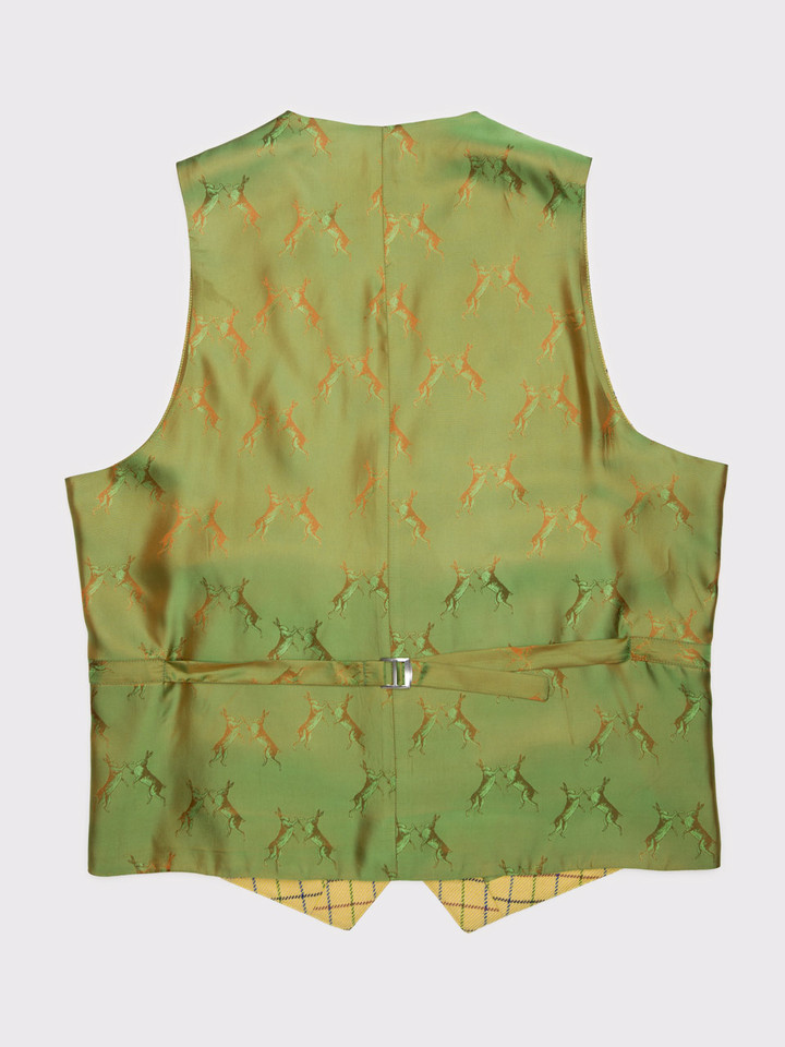 Men's Gold Yellow Tattersall Check Wool and Silk Waistcoat - Back