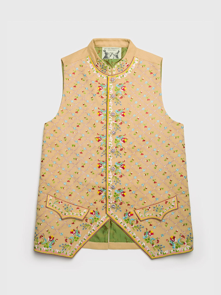 Mens Floral Embroidered Waistcoat Front