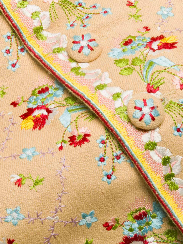 Mens Floral Embroidered Waistcoat Closeup Button Detail