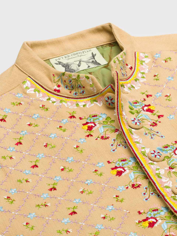 Mens Floral Embroidered Waistcoat Collar Detail