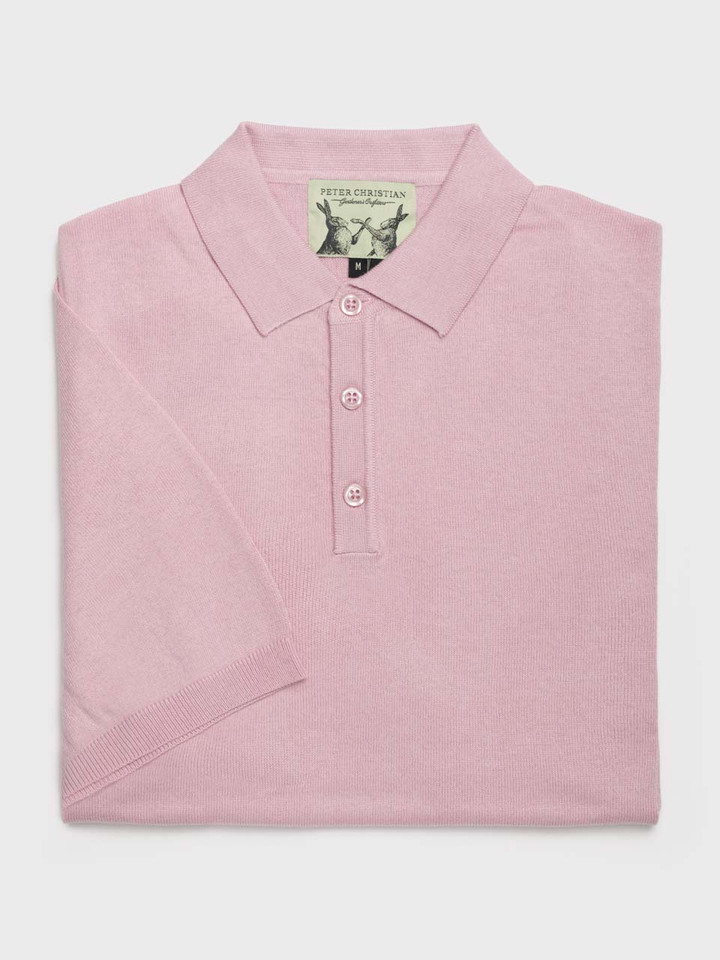 Men's Pink Fine Knit Polo Shirt - Folded