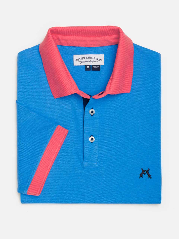 Men's Sky Contrast Trim Cotton Polo Shirt Flat