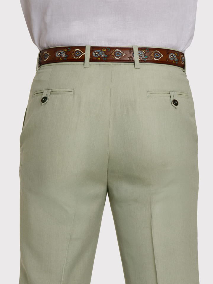 Mens Sage Linen and Wool Trousers On Model Back Pockets