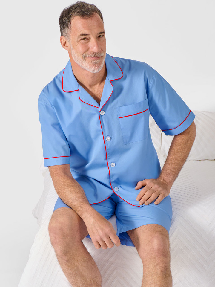 Mens Blue Short Pajama Set on Model