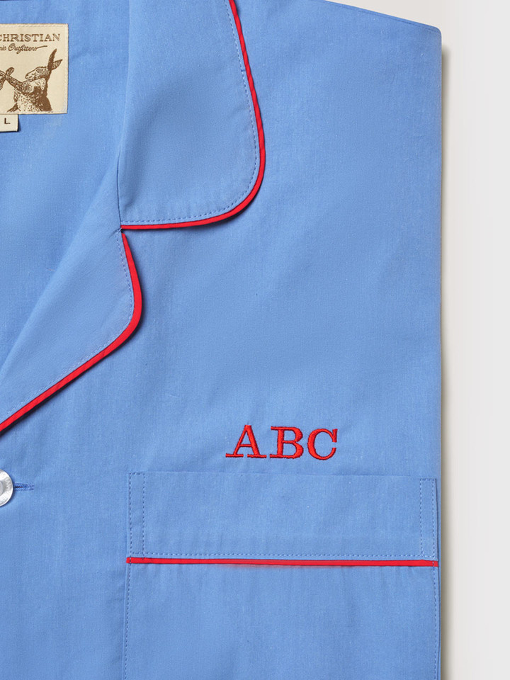 Mens Blue Short Pajama Set with Monogramming
