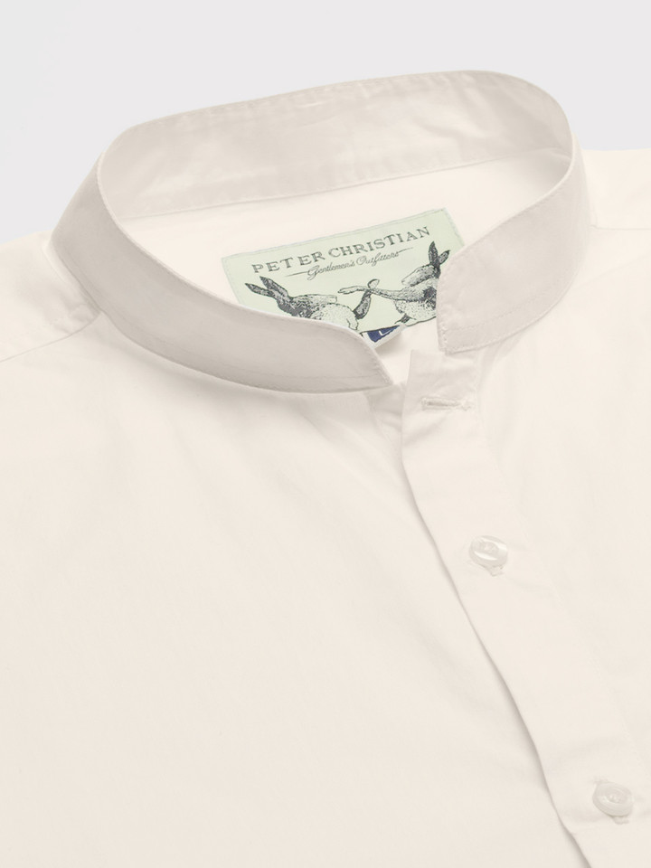 Cream Nehru Collar Cotton Shirt Close Up