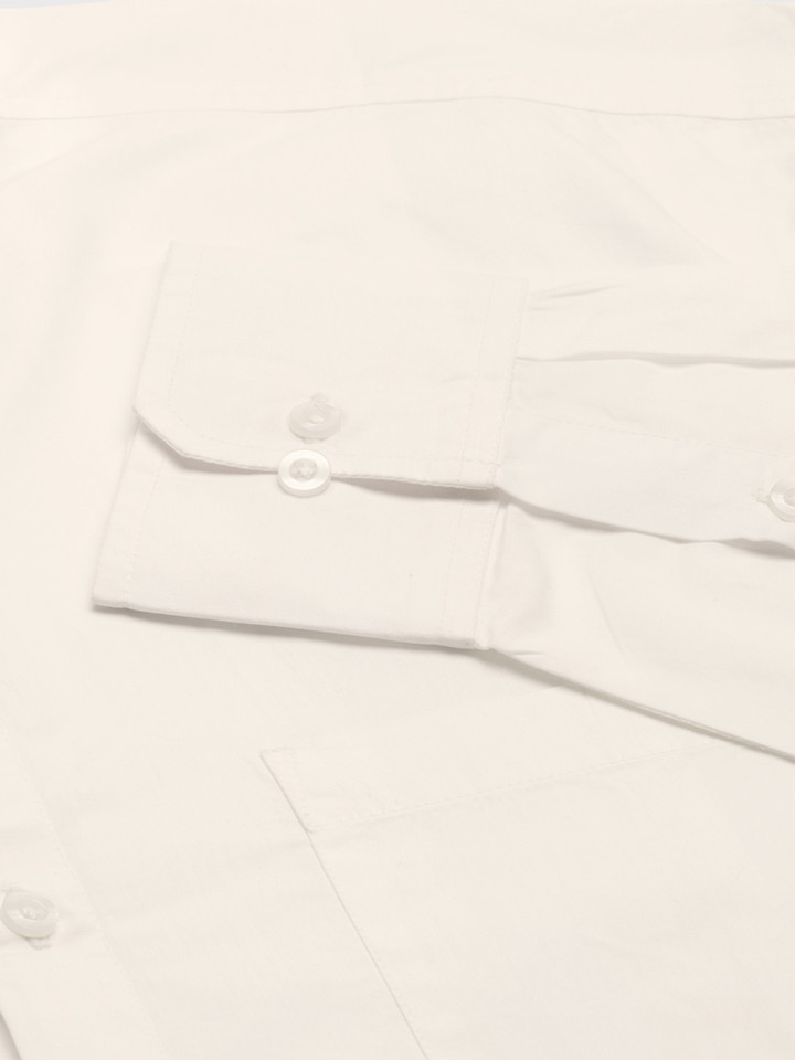 Cream Nehru Collar Cotton Shirt Sleeve