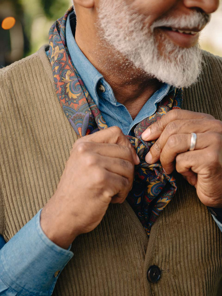 Lichen Corduroy Gilet On Model Closeup