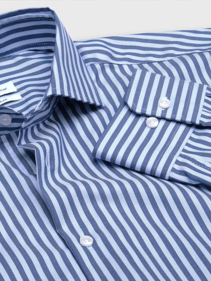 Navy and Blue Seidensticker Stripe Non Iron Shirt Detail