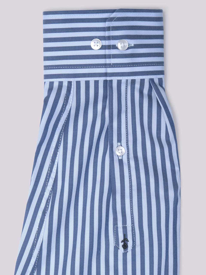 Navy and Blue Seidensticker Stripe Non Iron Shirt Cuff