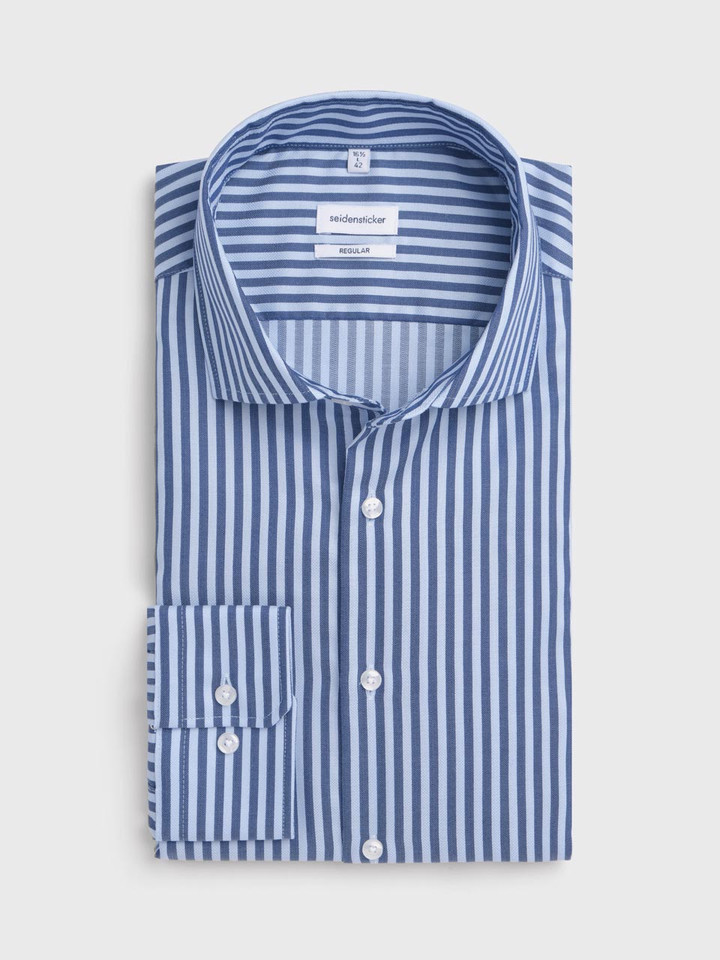 Navy and Blue Seidensticker Stripe Non Iron Shirt Folded