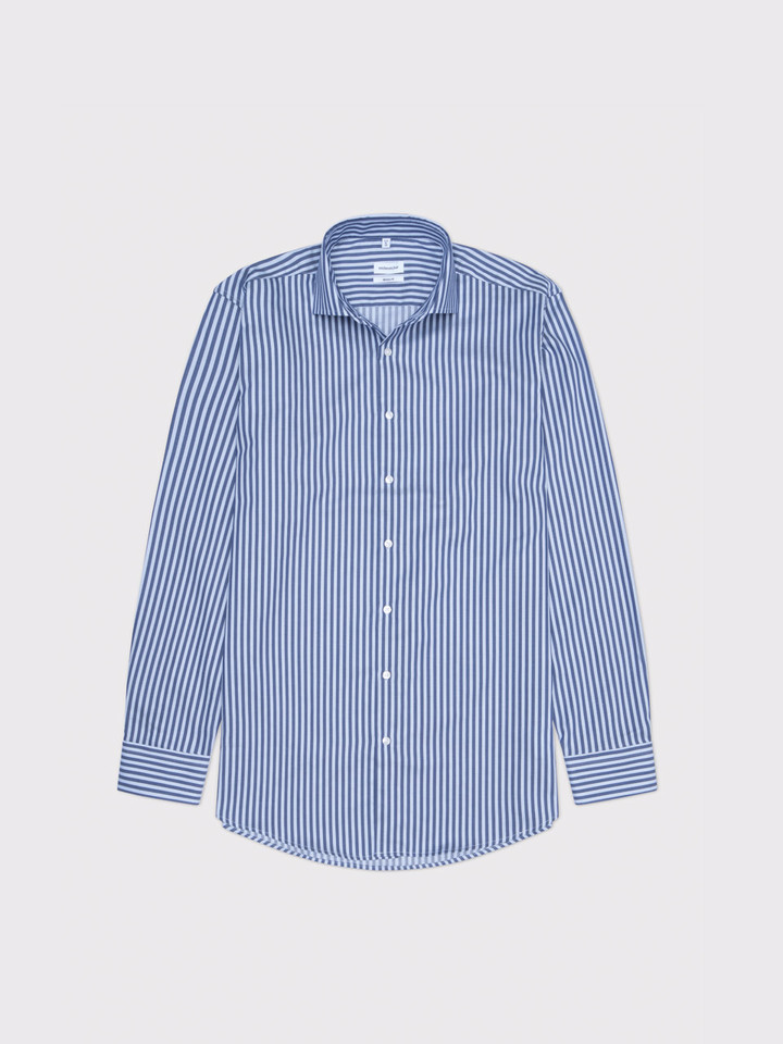 Navy and Blue Seidensticker Stripe Non Iron Shirt Flat