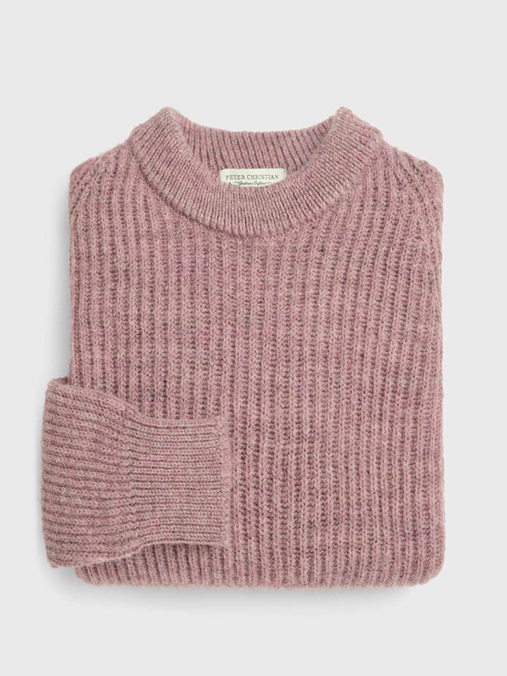 Mulberry Pink British Wool Fisherman Jumper Folded