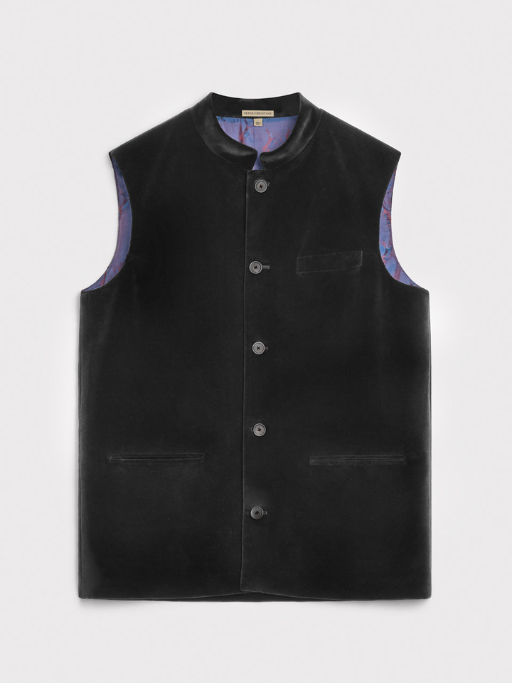 Black velvet nehru gilet