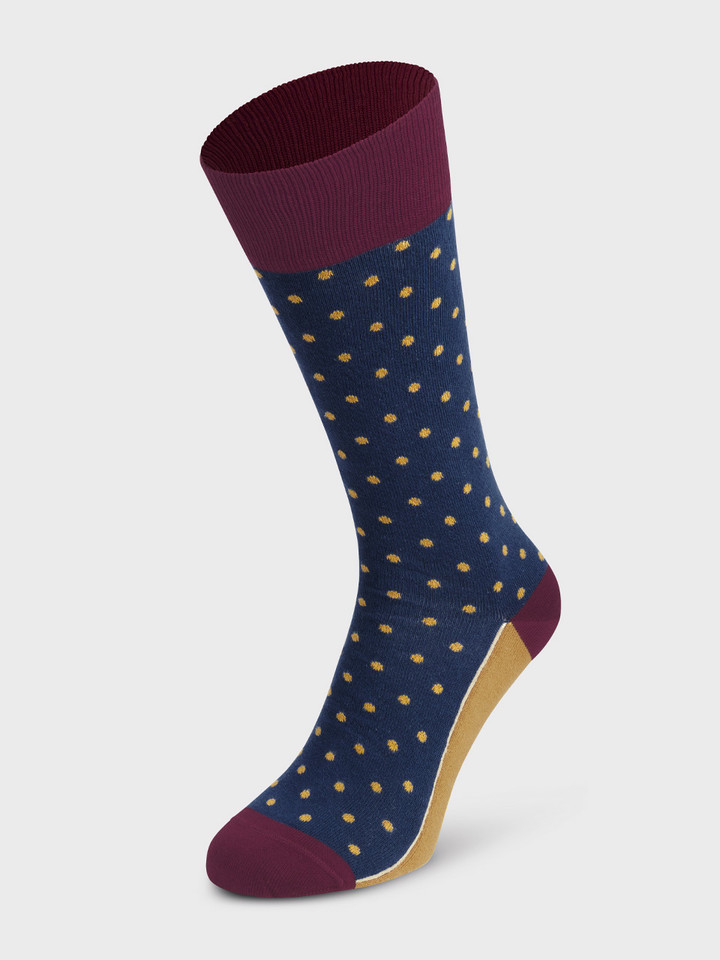 Mens Blue Polka Dot Socks On Foot