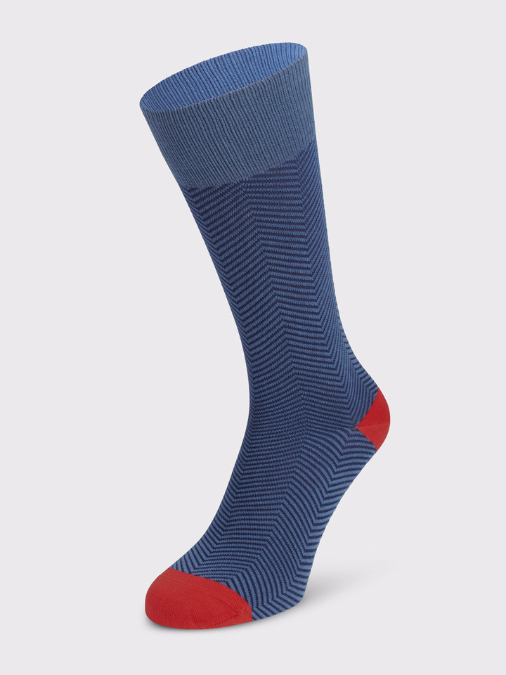 Mens Blue Lux Taylor Patterned Socks On Foot