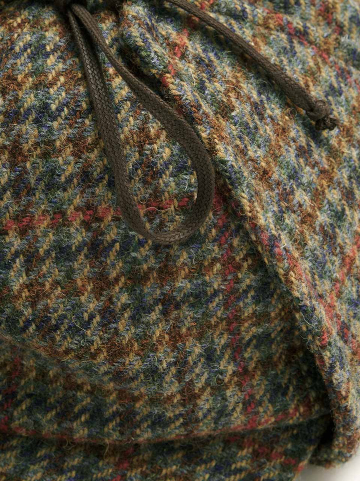 Mens Check Deerstalker Hat Fabric Closeup
