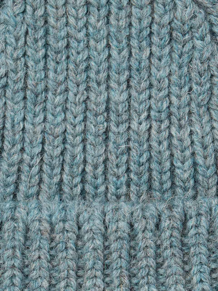 Mens Blue British Wool Beanie Hat Material Closeup
