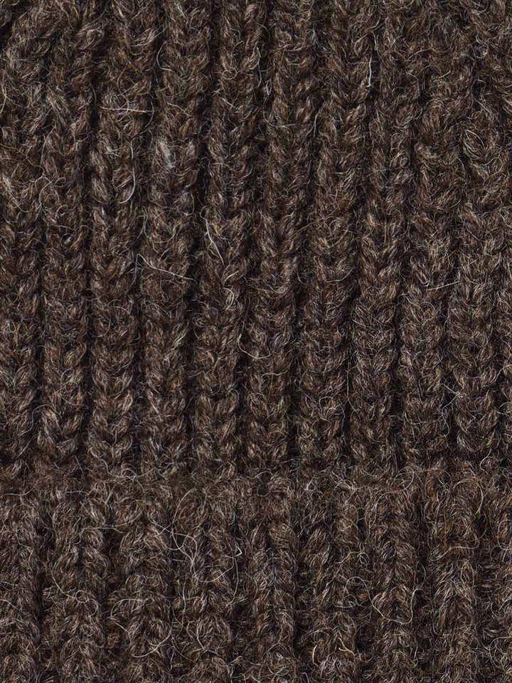 Brown British Wool Beanie Hat Material Closeup