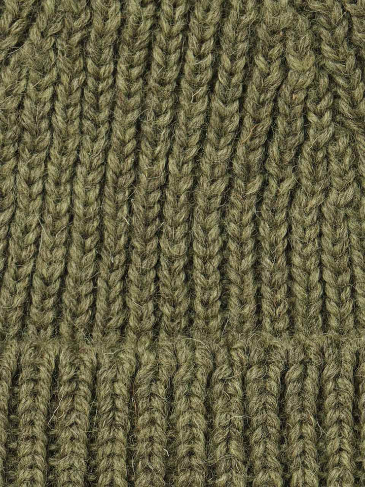 Mens Green British Wool Beanie Hat Material Closeup