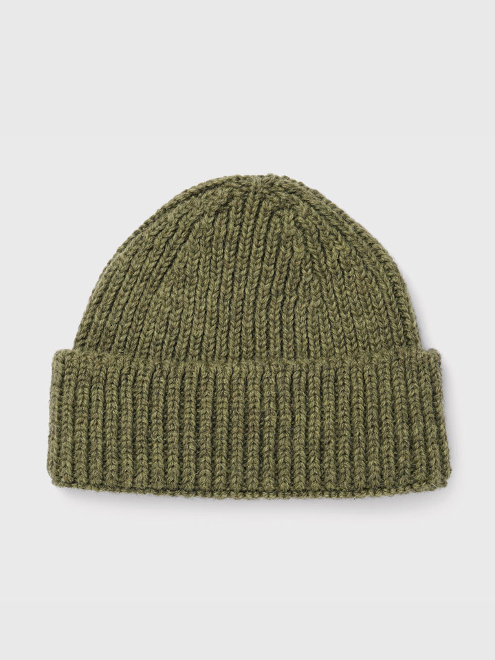 Mens Green British Wool Beanie Hat Flat