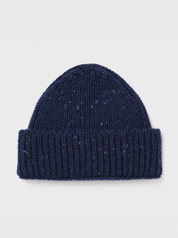 Mens Navy Beanie Hat Flat
