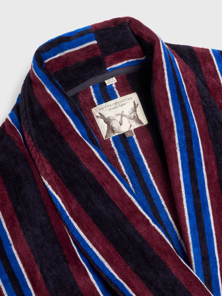 Mens Navy Stripe Towelling Dressing Gown
