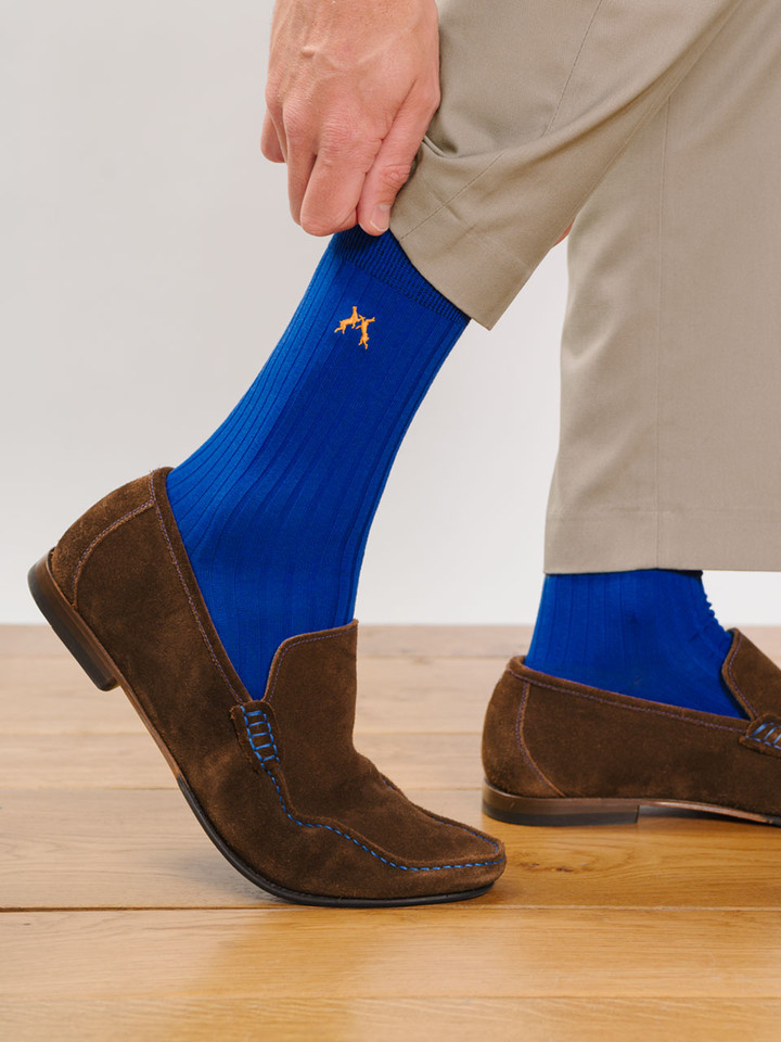 Colourful 6 Pair Sock Box On Model - Blue