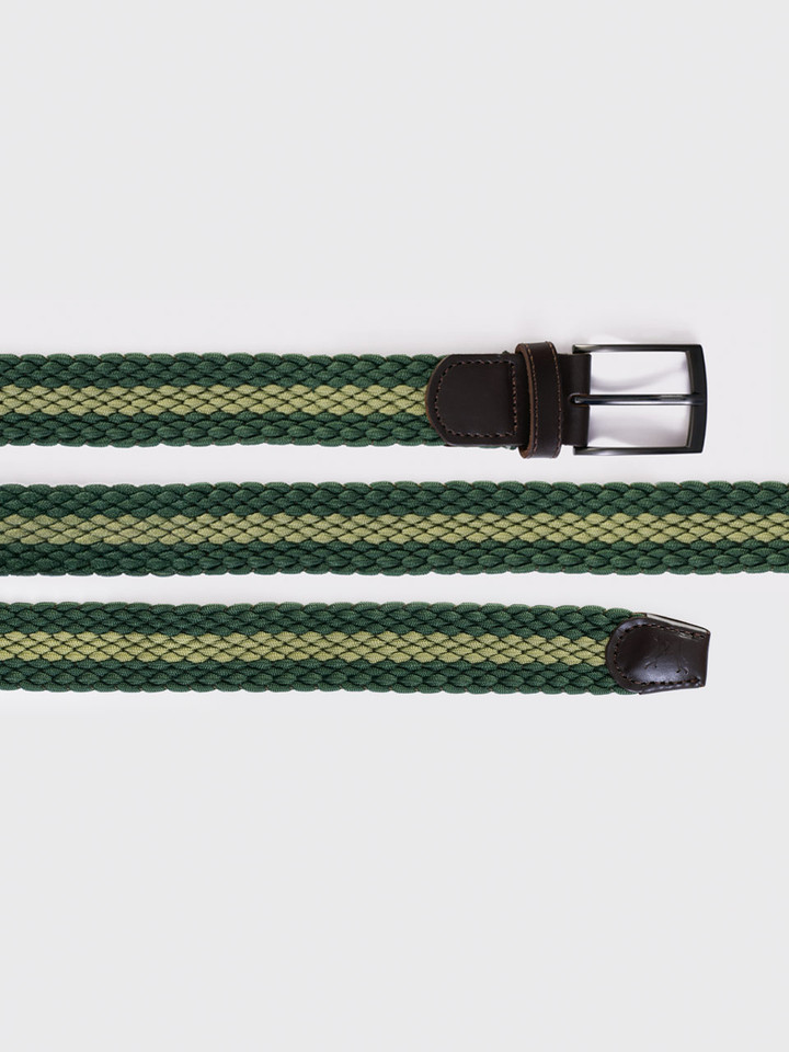 Mens Green Stripe Woven Elastic Belt