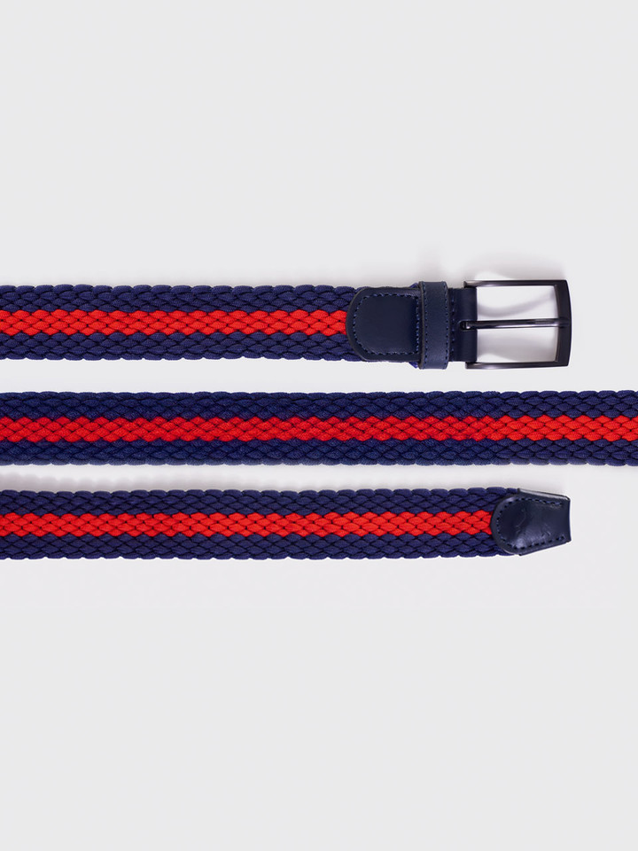 Mens Blue and Red Stripe Woven Elastic Belt