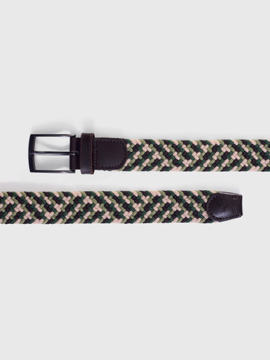 Green Mix Woven Elastic Belt Leather Ends
