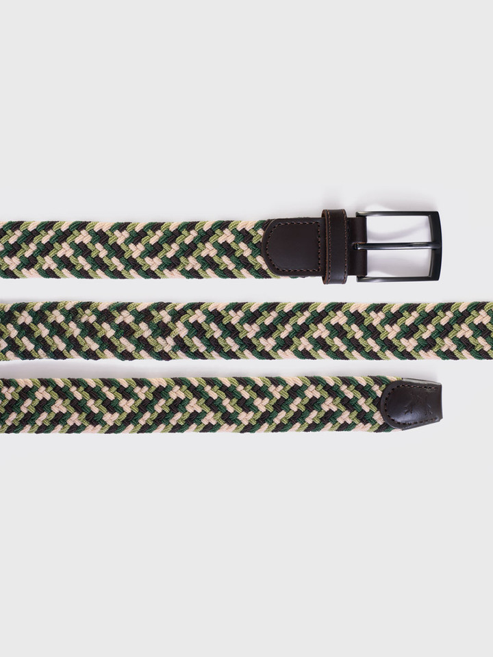 Mens Green Mix Woven Elastic Belt
