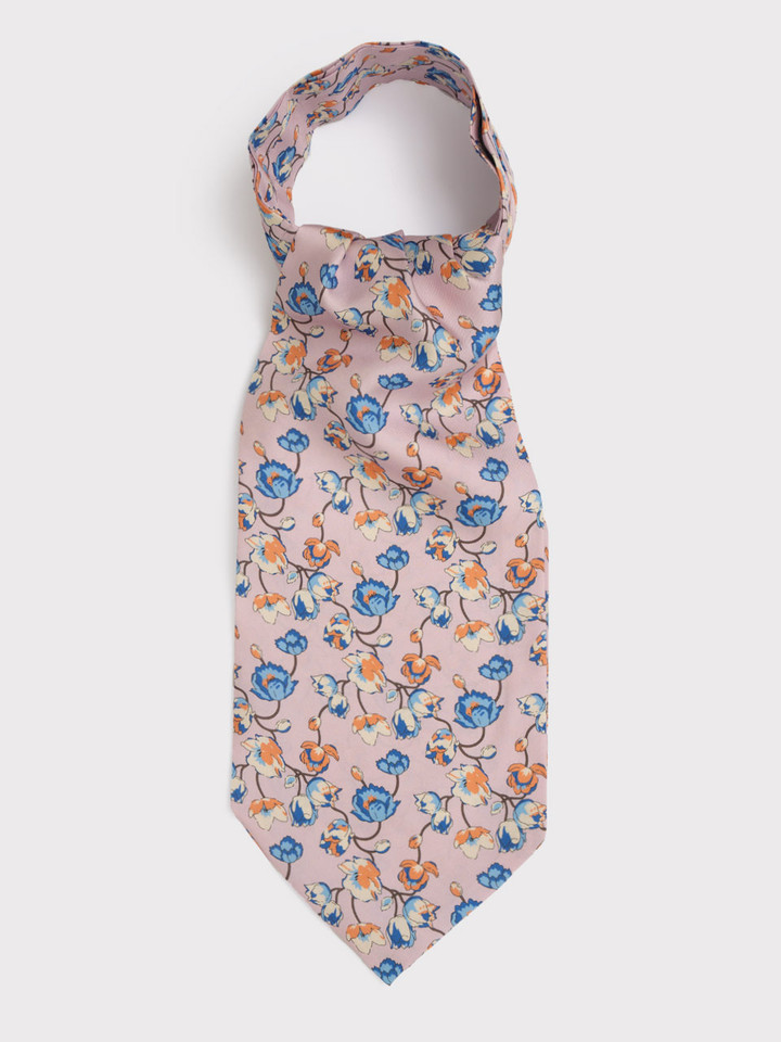 Mens Floral Pink Cravat Flat