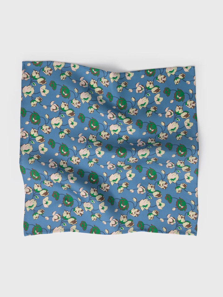 Mens Blue Floral Silk Pocket Square