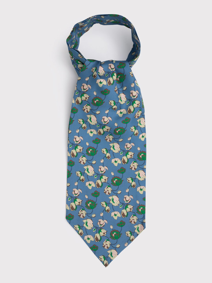 Mens Blue Floral Silk Cravat Flat