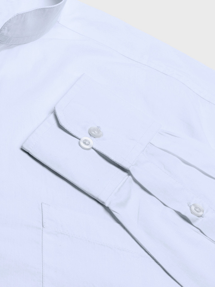 Convertible Button Cuff on Blue Nehru Collar Shirt