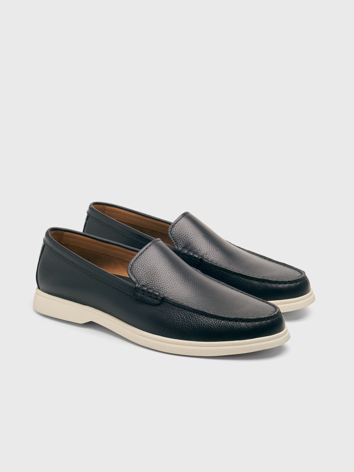 Navy Leather Grain Loafer Pair