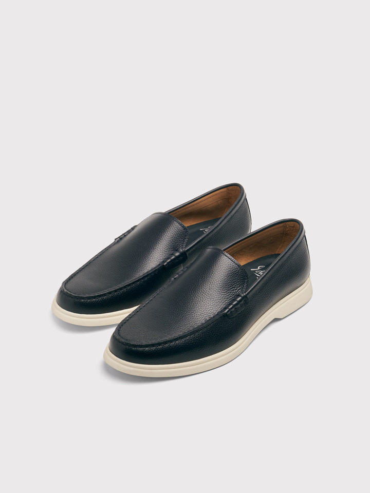 Navy Leather Grain Loafer Toes
