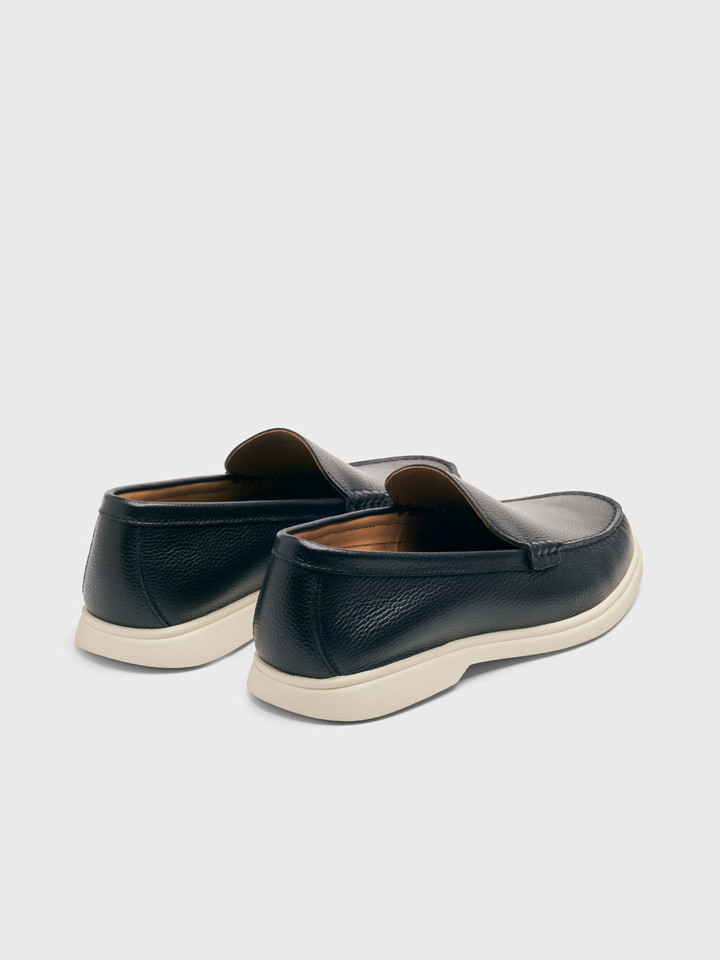 Navy Leather Grain Loafer Heels