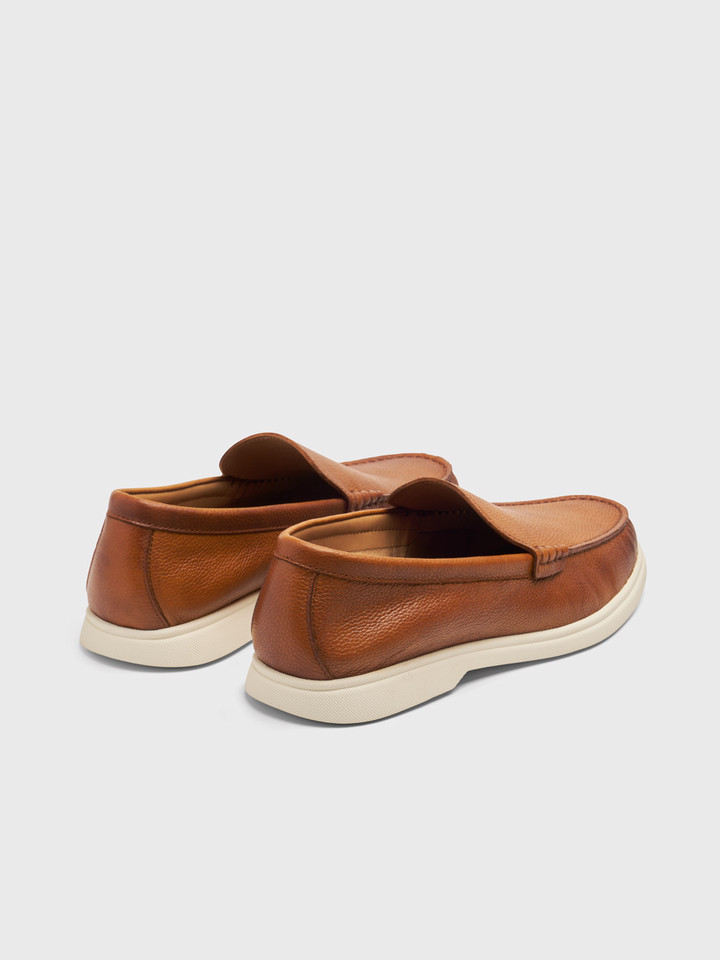 Tan Leather Grain Loafer Heels