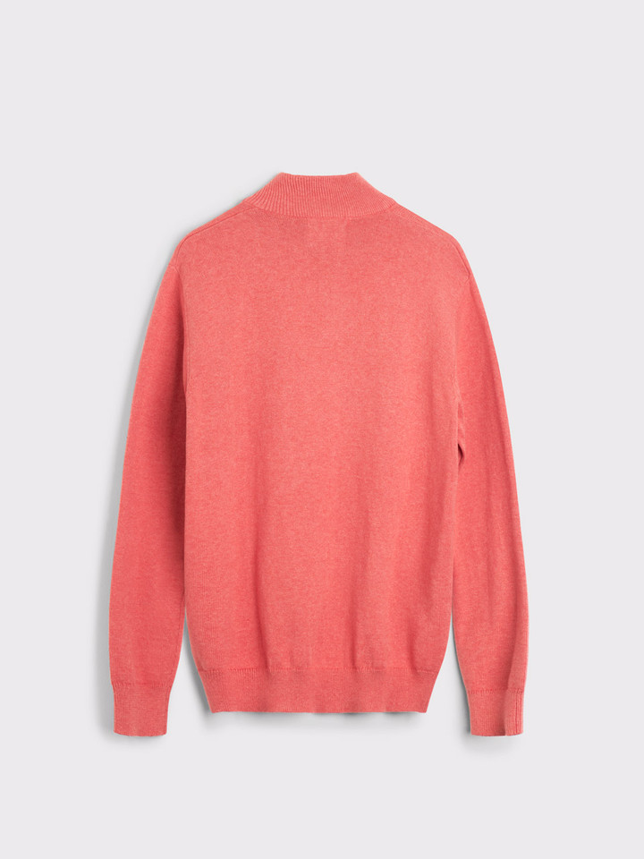 Mens Coral Pink Quarter Zip Jumper Back Hung