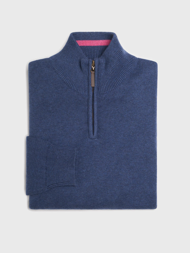 Mens Blue Pink Quarter Zip Jumper Folded