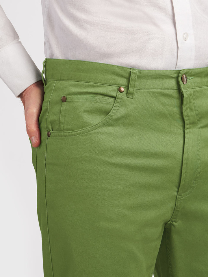 Mens Pistachio Green Jeano on Model Front Details
