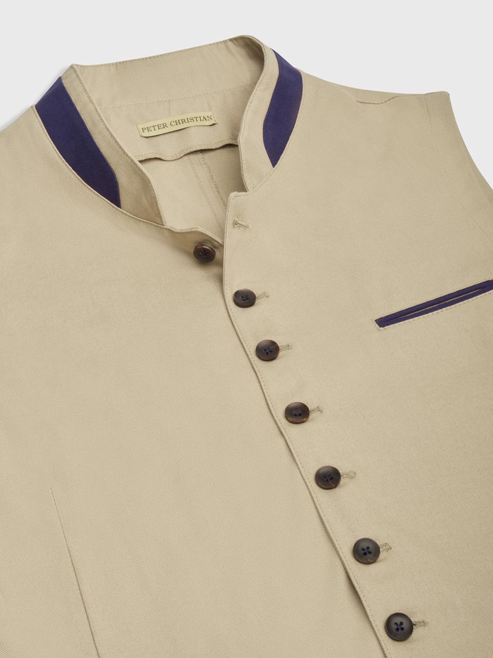 Mens Sand Canvas Waistcoat Collar & Buttons