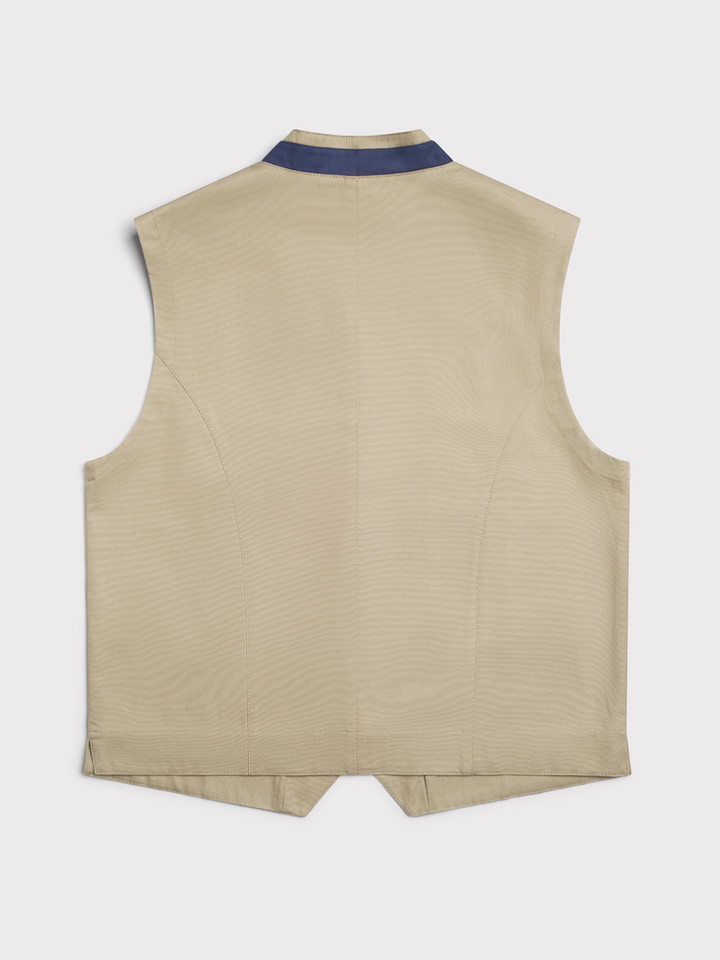 Mens Sand Canvas Waistcoat Flat Back