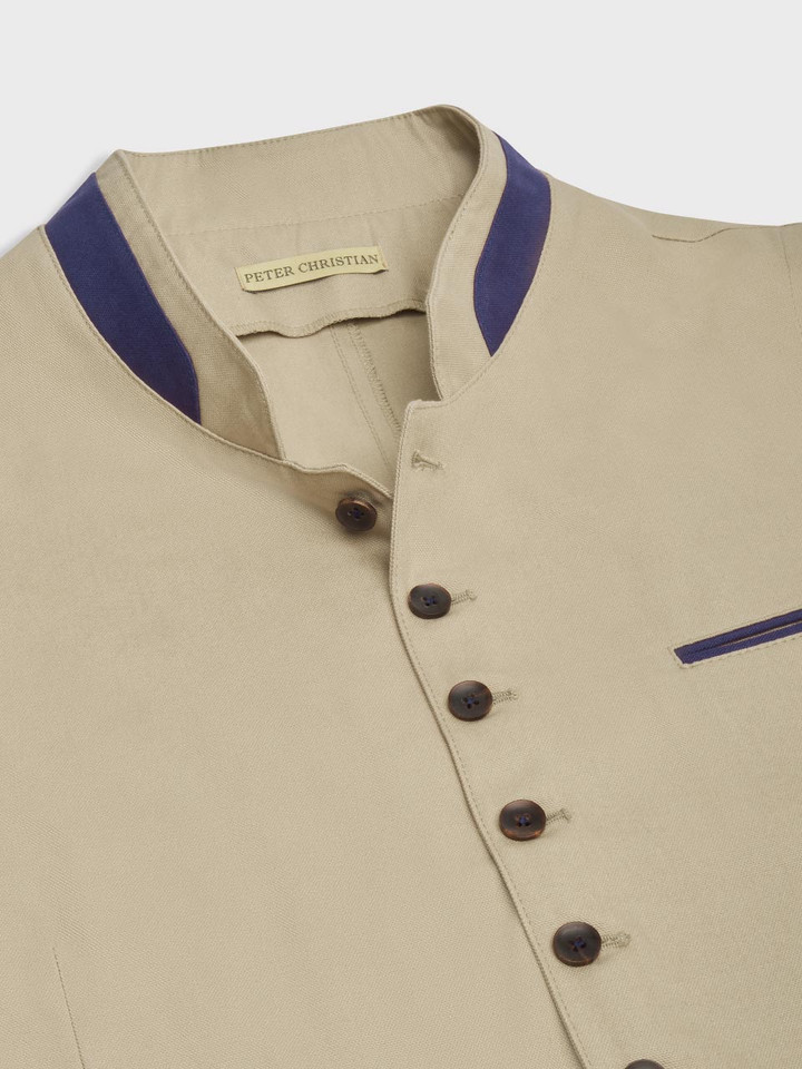 Mens Sand Canvas Waistcoat Collar & Buttons
