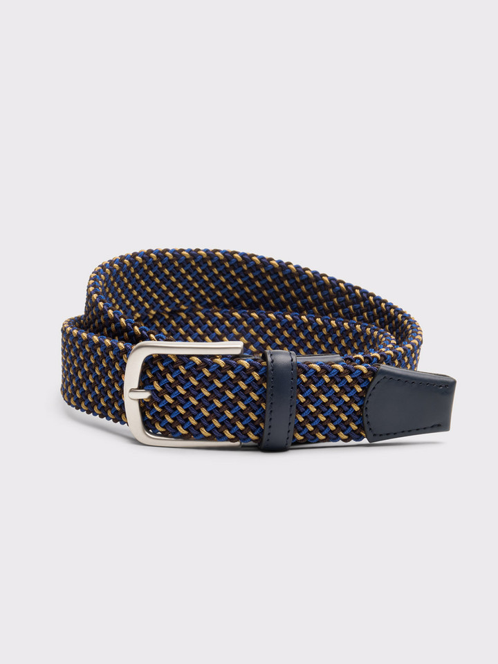 Mens Navy & Gold Woven Elastic Belt Rolled