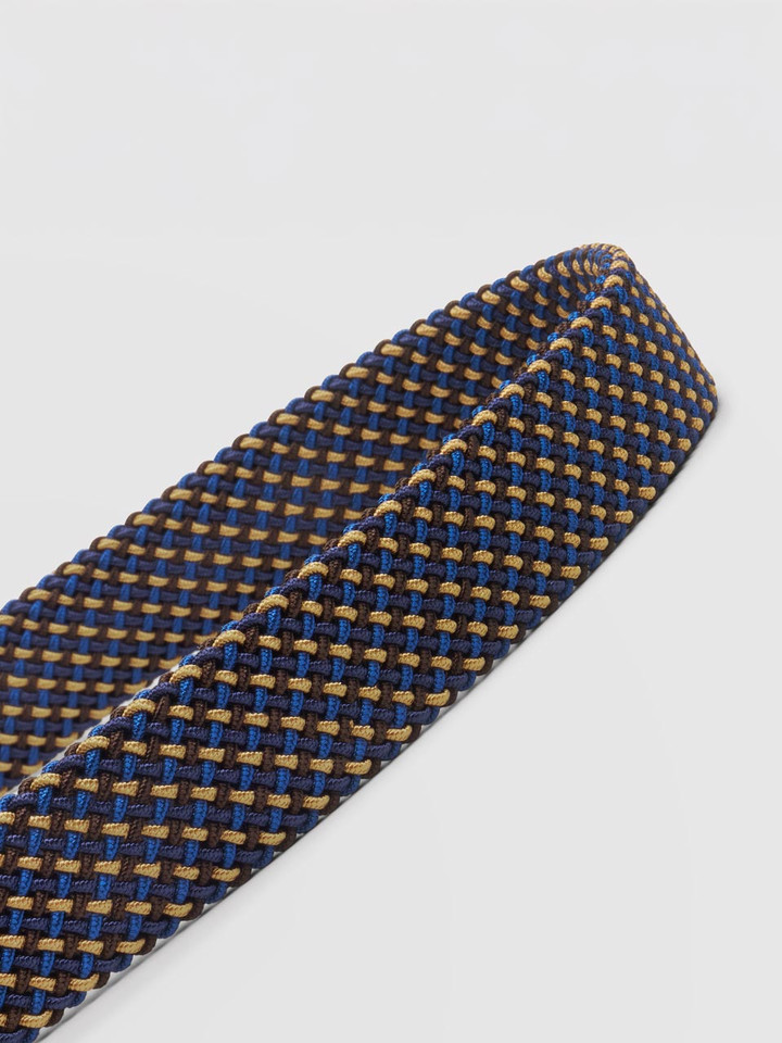 Mens Navy & Gold Woven Elastic Belt Closeup Details